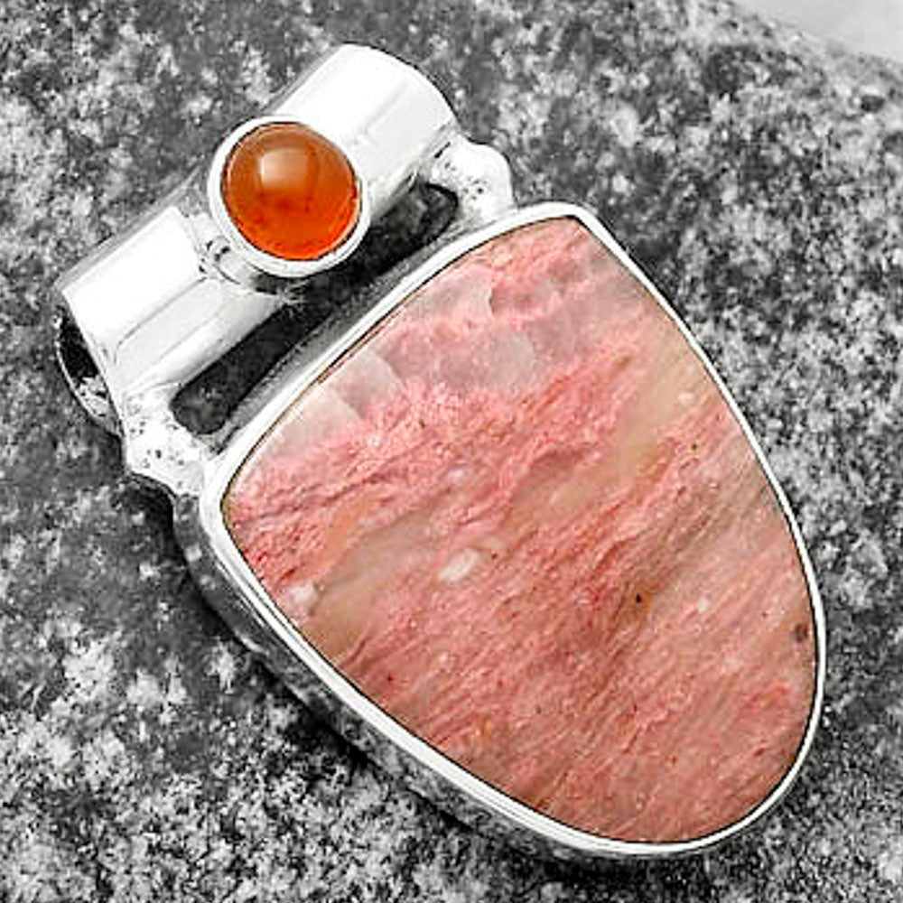 Natural Pink Tulip Quartz & Carnelian Pendant P-1300 SDP117770