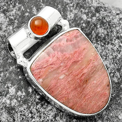 Natural Pink Tulip Quartz & Carnelian Pendant P-1300 SDP117770