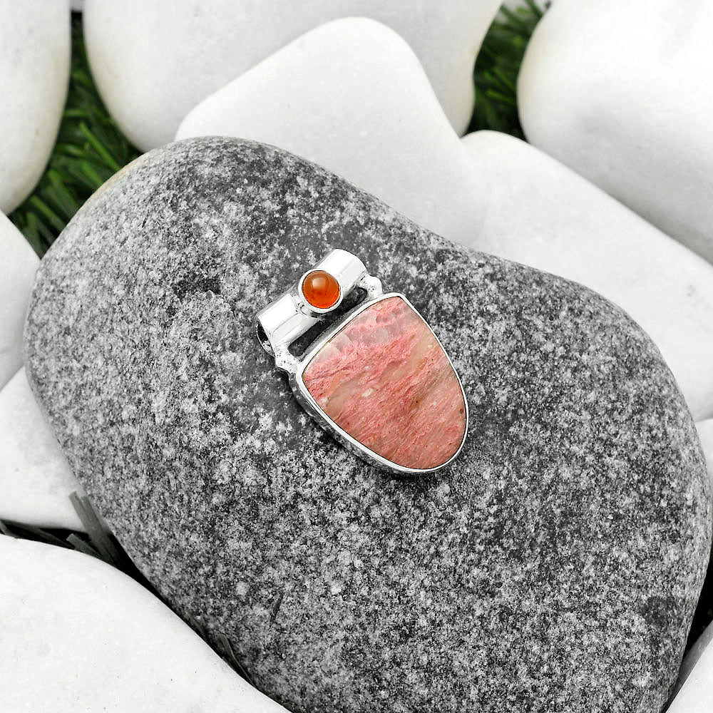 Natural Pink Tulip Quartz & Carnelian Pendant P-1300 SDP117770