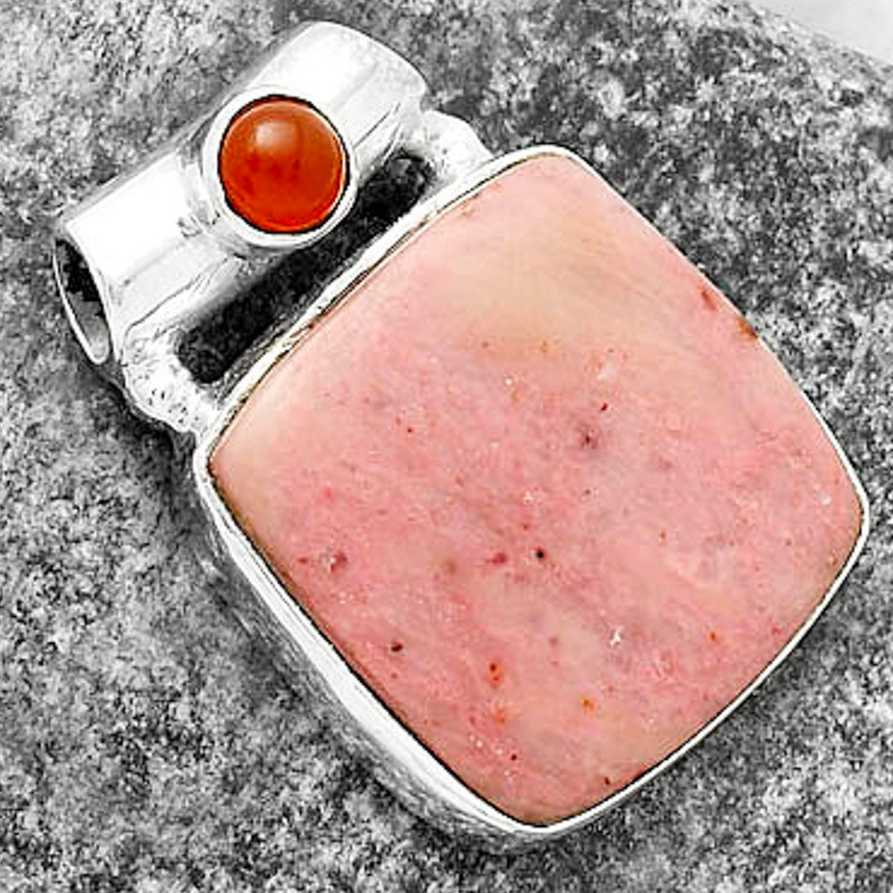 Natural Pink Tulip Quartz & Carnelian Pendant P-1300 SDP117782