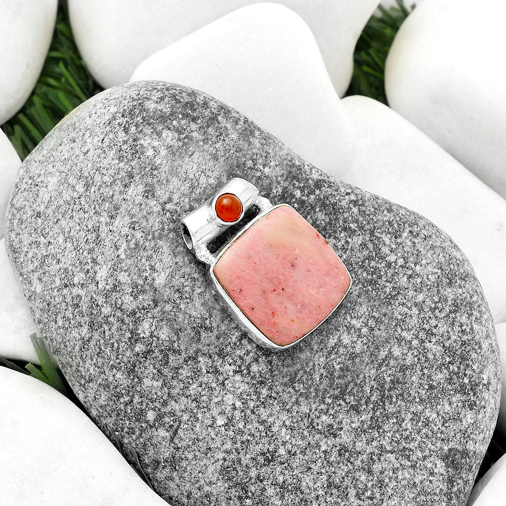 Natural Pink Tulip Quartz & Carnelian Pendant P-1300 SDP117782