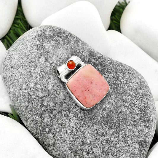 Natural Pink Tulip Quartz & Carnelian Pendant P-1300 SDP117782