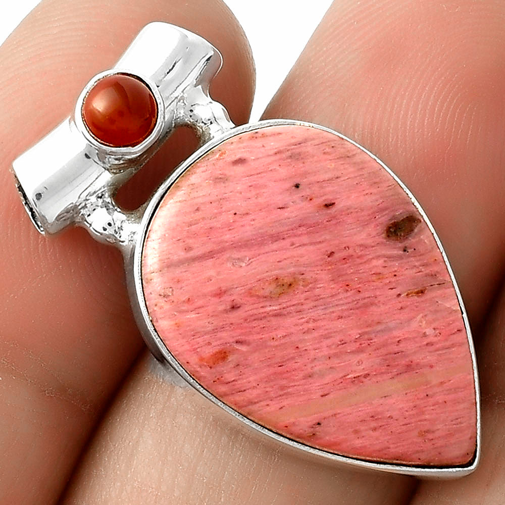 Natural Pink Tulip Quartz & Carnelian Pendant P-1300 SDP117787