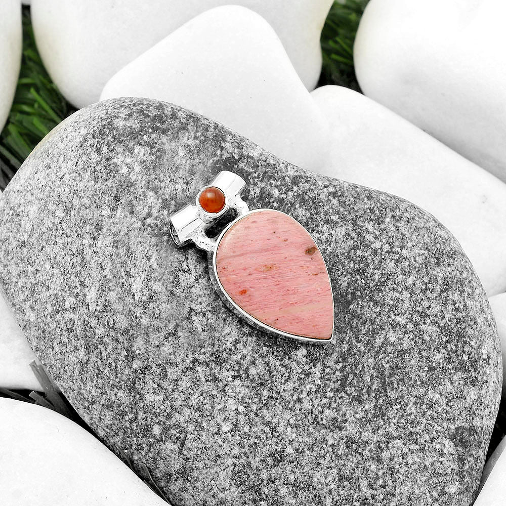 Natural Pink Tulip Quartz & Carnelian Pendant P-1300 SDP117787