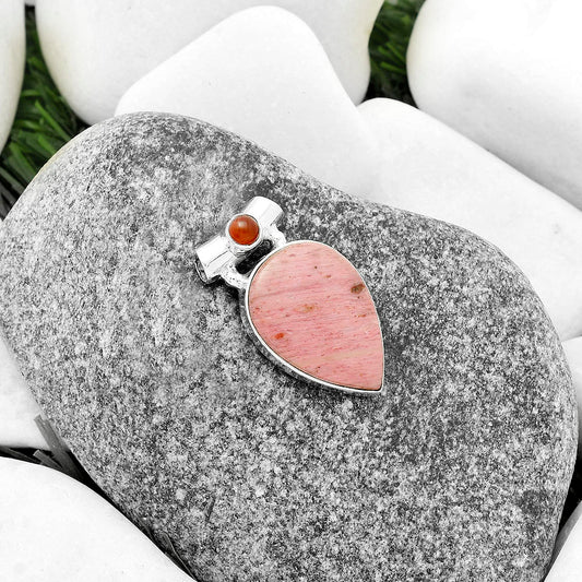 Natural Pink Tulip Quartz & Carnelian Pendant P-1300 SDP117787