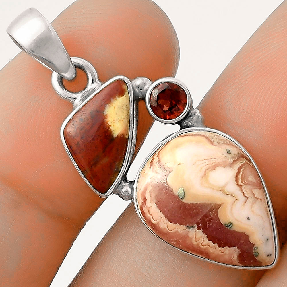 Rhodochrosite Argentina, Red Moss Agate & Garnet Pendant P-1203 SDP118093