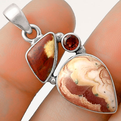 Rhodochrosite Argentina, Red Moss Agate & Garnet Pendant P-1203 SDP118093