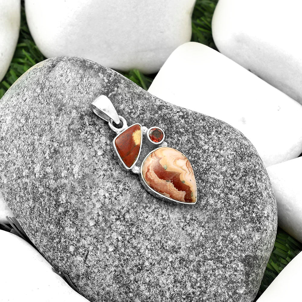 Rhodochrosite Argentina, Red Moss Agate & Garnet Pendant P-1203 SDP118093