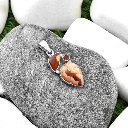 Rhodochrosite Argentina, Red Moss Agate & Garnet Pendant P-1203 SDP118093