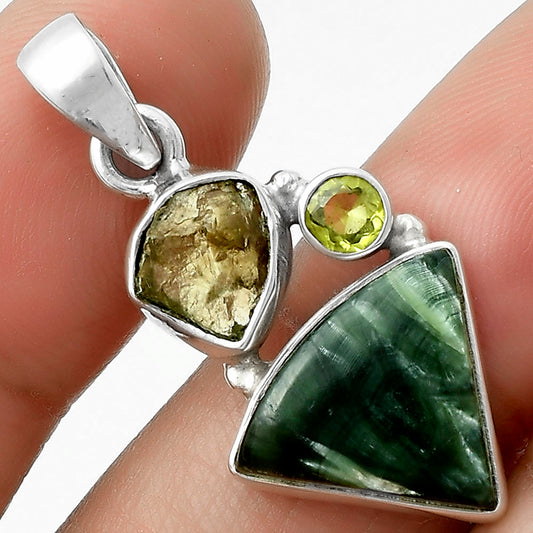 Russian Seraphinite, Kornerupine & Peridot Pendant P-1203 SDP118100