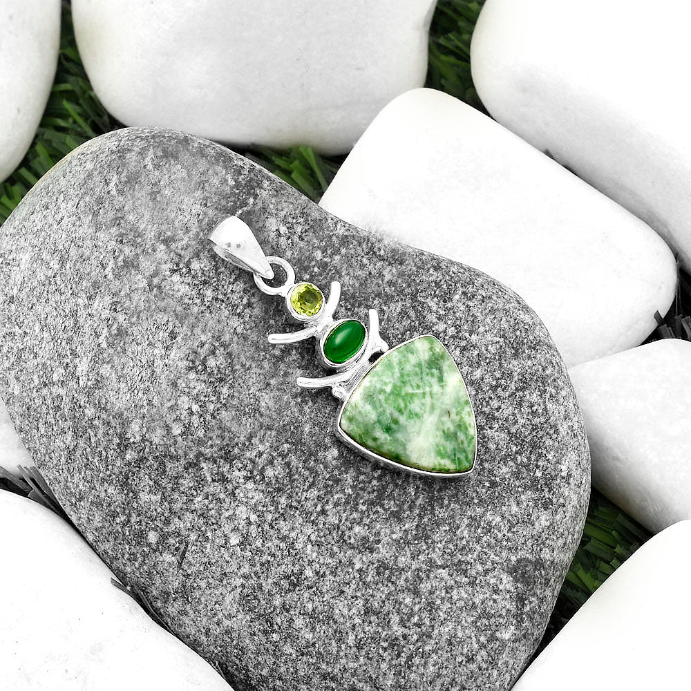 Natural Dioptase, Green Onyx & Peridot Pendant P-1593 SDP118125