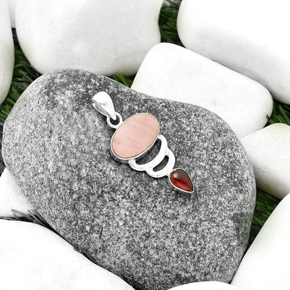 Natural Pink Tulip Quartz & Garnet Pendant P-1693 SDP118136