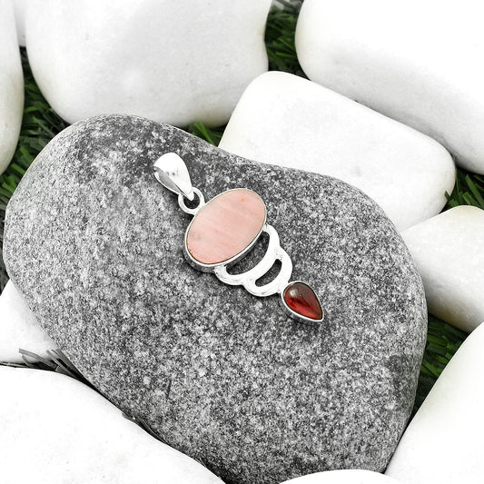 Natural Pink Tulip Quartz & Garnet Pendant P-1693 SDP118136