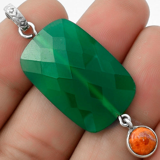 Faceted Green Onyx & Red Sponge Coral Pendant P-1098 SDP118500