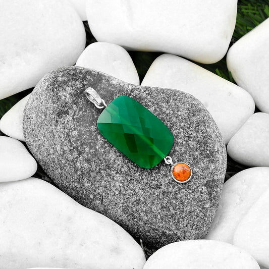 Faceted Green Onyx & Red Sponge Coral Pendant P-1098 SDP118500