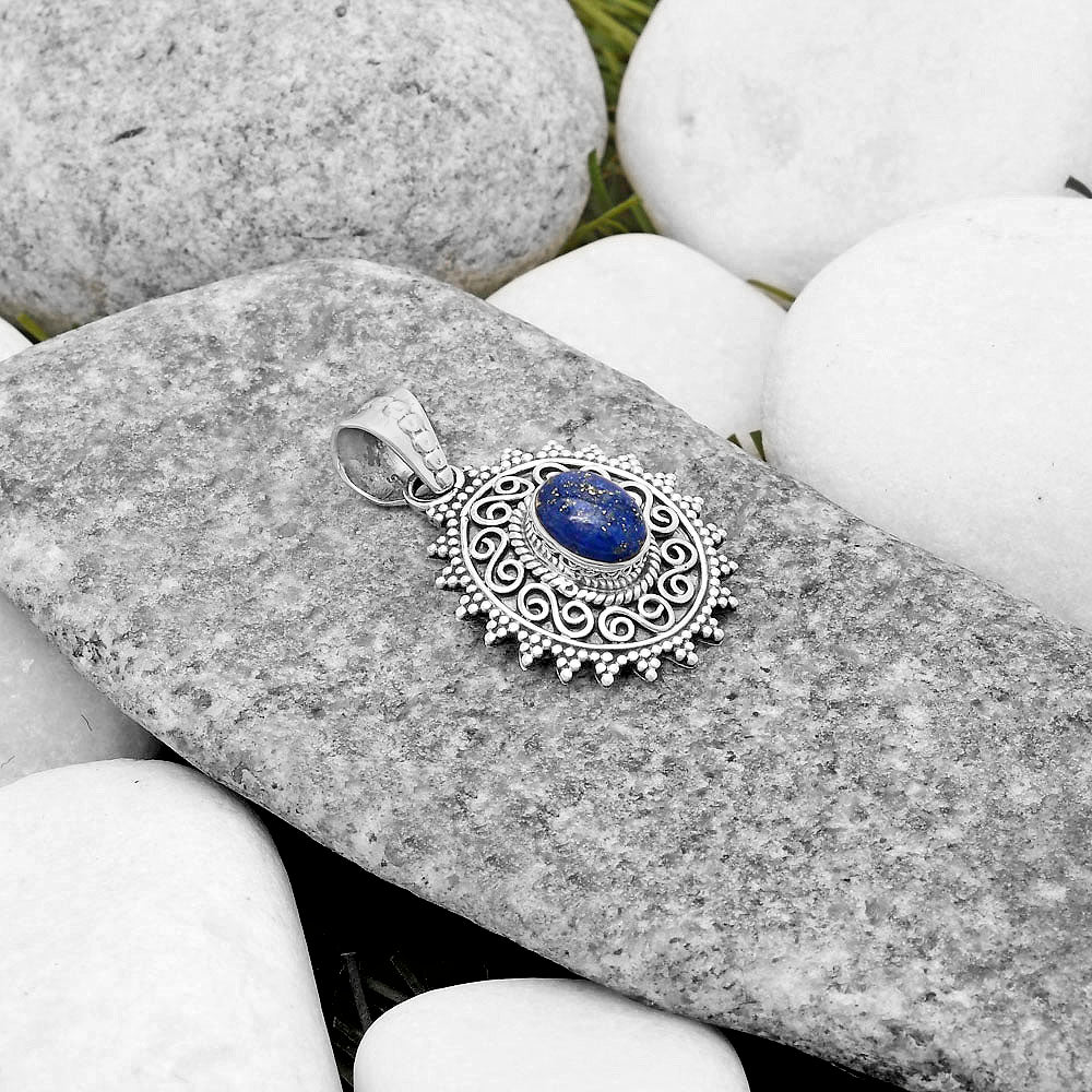 Filigree Natural Lapis Afghanistan Pendant P-1214 SDP118651