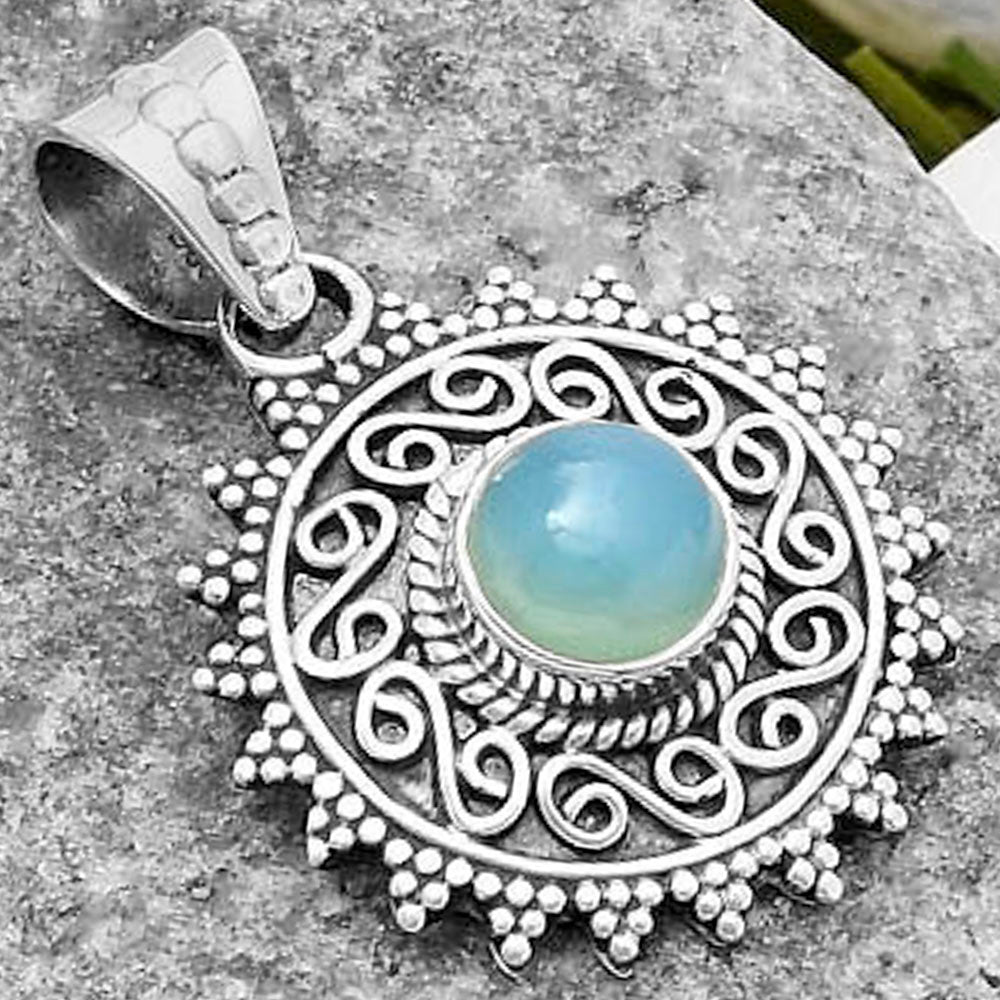 Filigree - Natural Blue Chalcedony Pendant P-1214 SDP118653