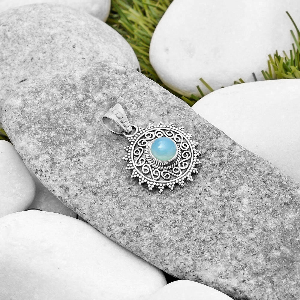 Filigree - Natural Blue Chalcedony Pendant P-1214 SDP118653
