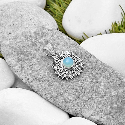 Filigree - Natural Blue Chalcedony Pendant P-1214 SDP118653