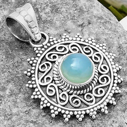 Filigree - Natural Blue Chalcedony Pendant P-1214 SDP118654