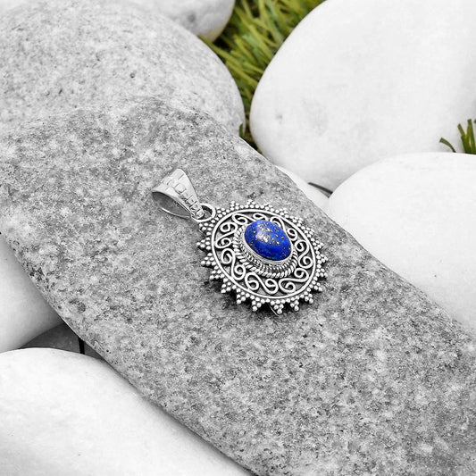 Filigree Natural Lapis Afghanistan Pendant P-1214 SDP118656