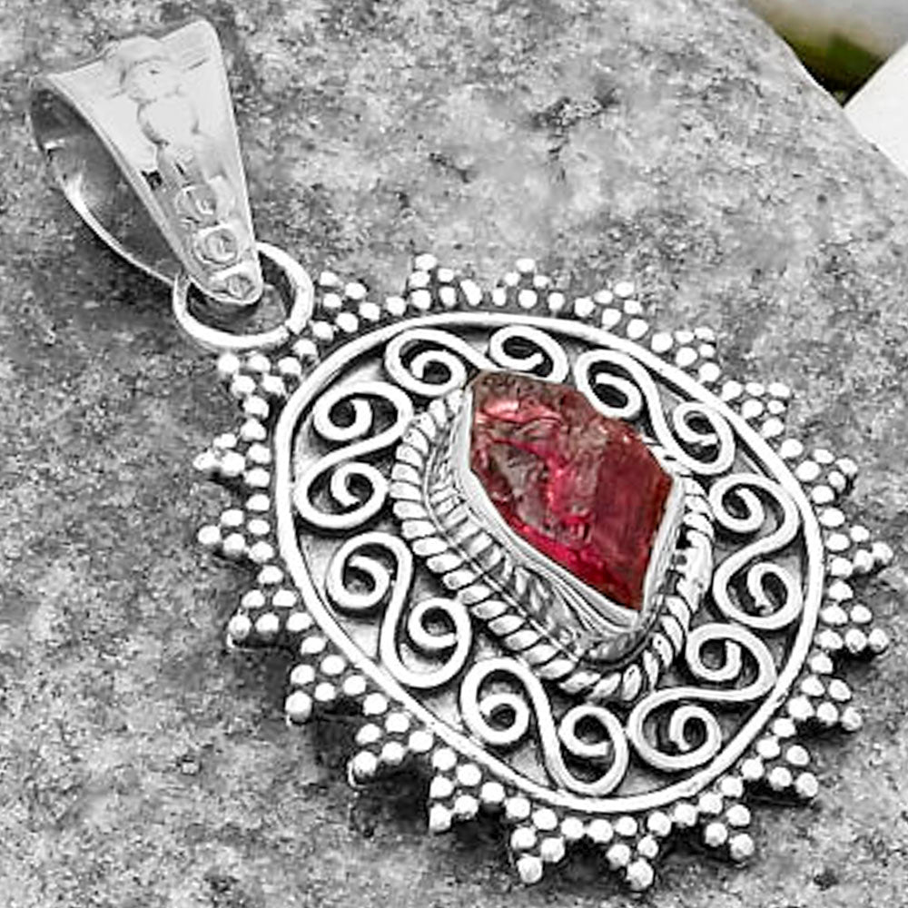 Filigree - Pink Tourmaline Rough Pendant P-1214 SDP118662