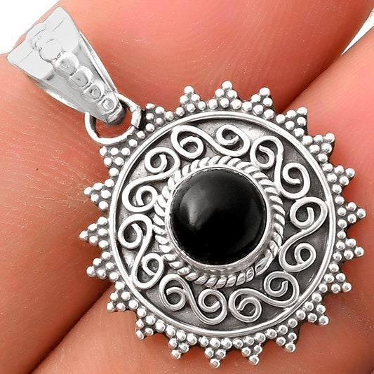 Filigree Natural Black Onyx Brazil Pendant P-1214 SDP118691