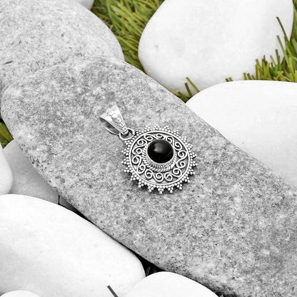 Filigree Natural Black Onyx Brazil Pendant P-1214 SDP118692