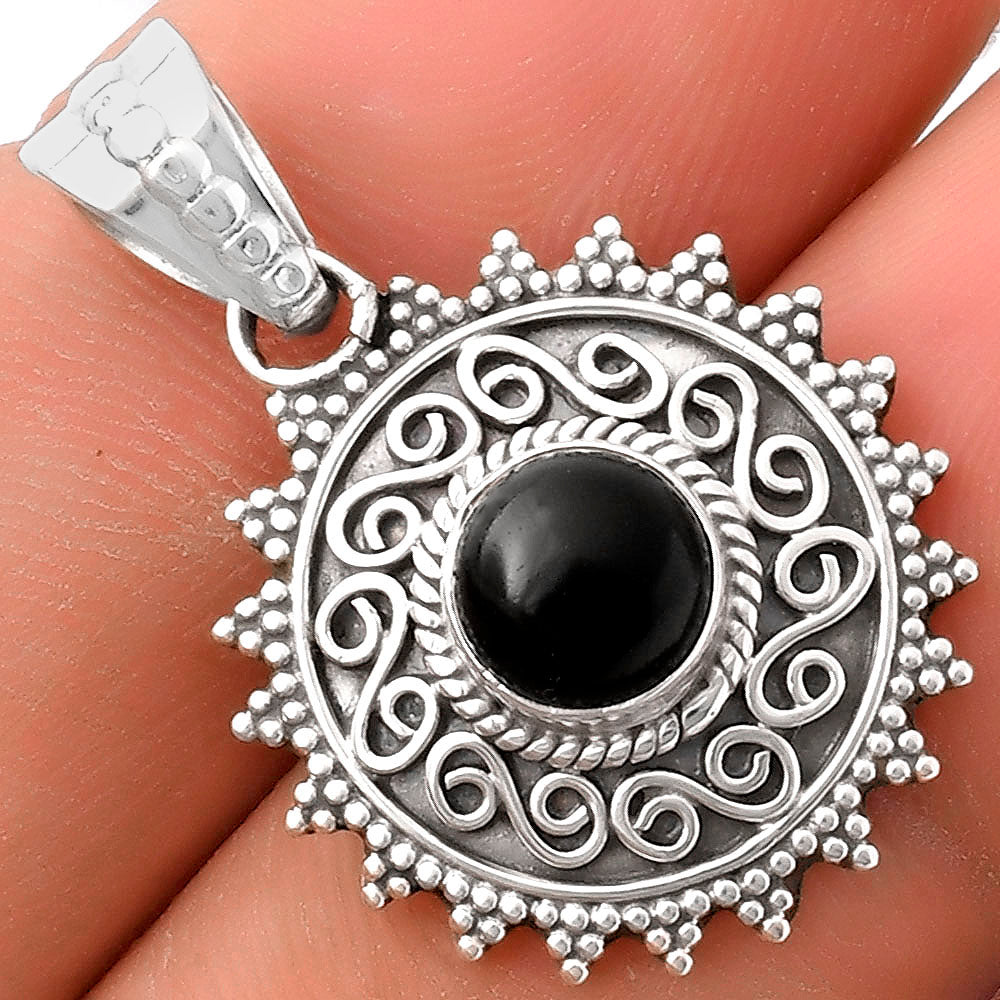 Filigree Natural Black Onyx Brazil Pendant P-1214 SDP118693