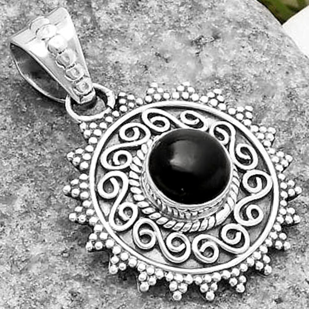 Filigree Natural Black Onyx Brazil Pendant P-1214 SDP118693