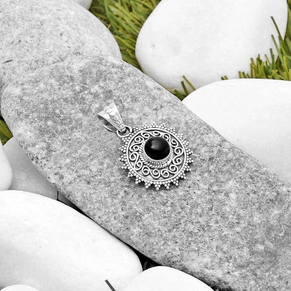 Filigree Natural Black Onyx Brazil Pendant P-1214 SDP118693
