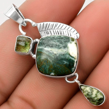 Larsonite Jasper, Kornerupine & Dioptase Pendant P-1414 SDP118743