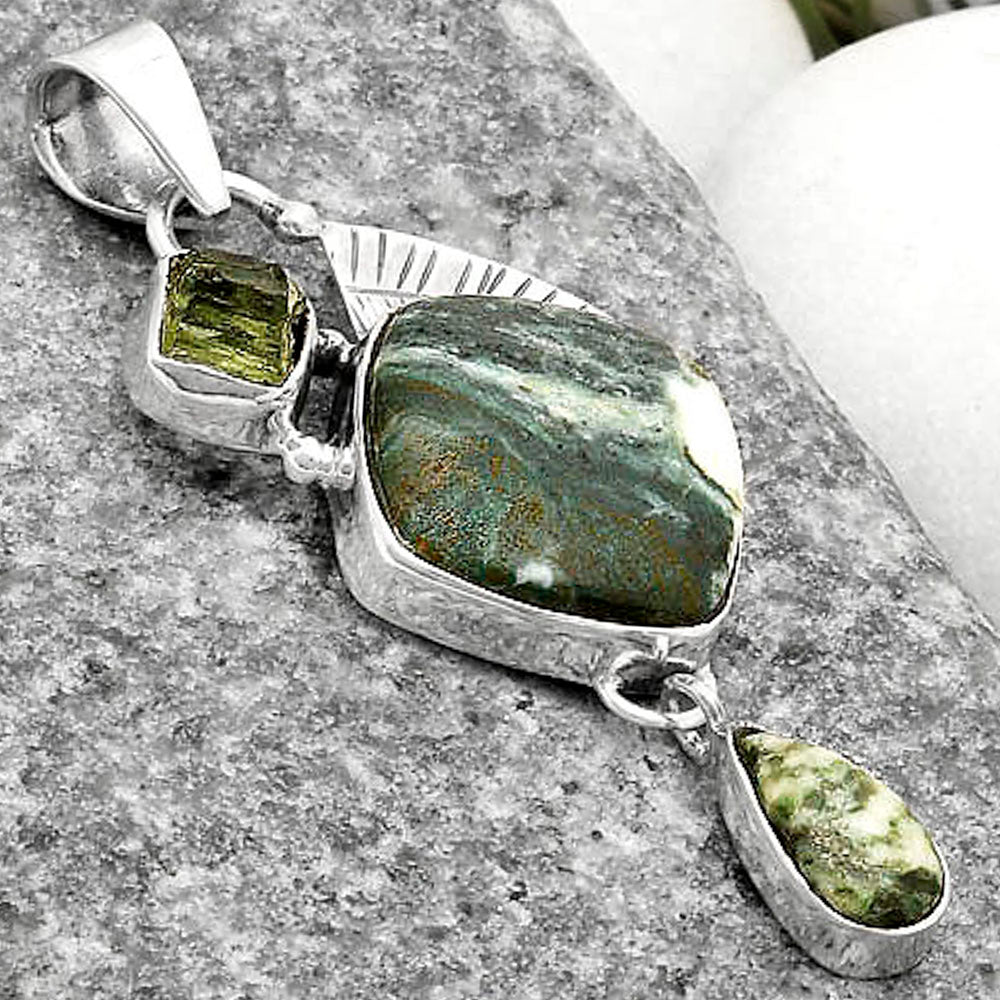 Larsonite Jasper, Kornerupine & Dioptase Pendant P-1414 SDP118743