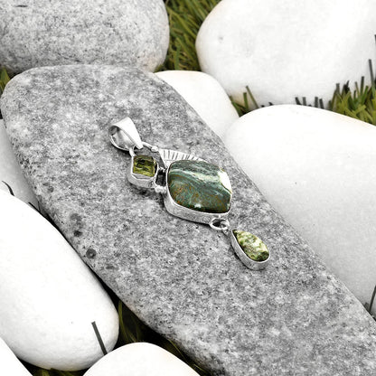 Larsonite Jasper, Kornerupine & Dioptase Pendant P-1414 SDP118743