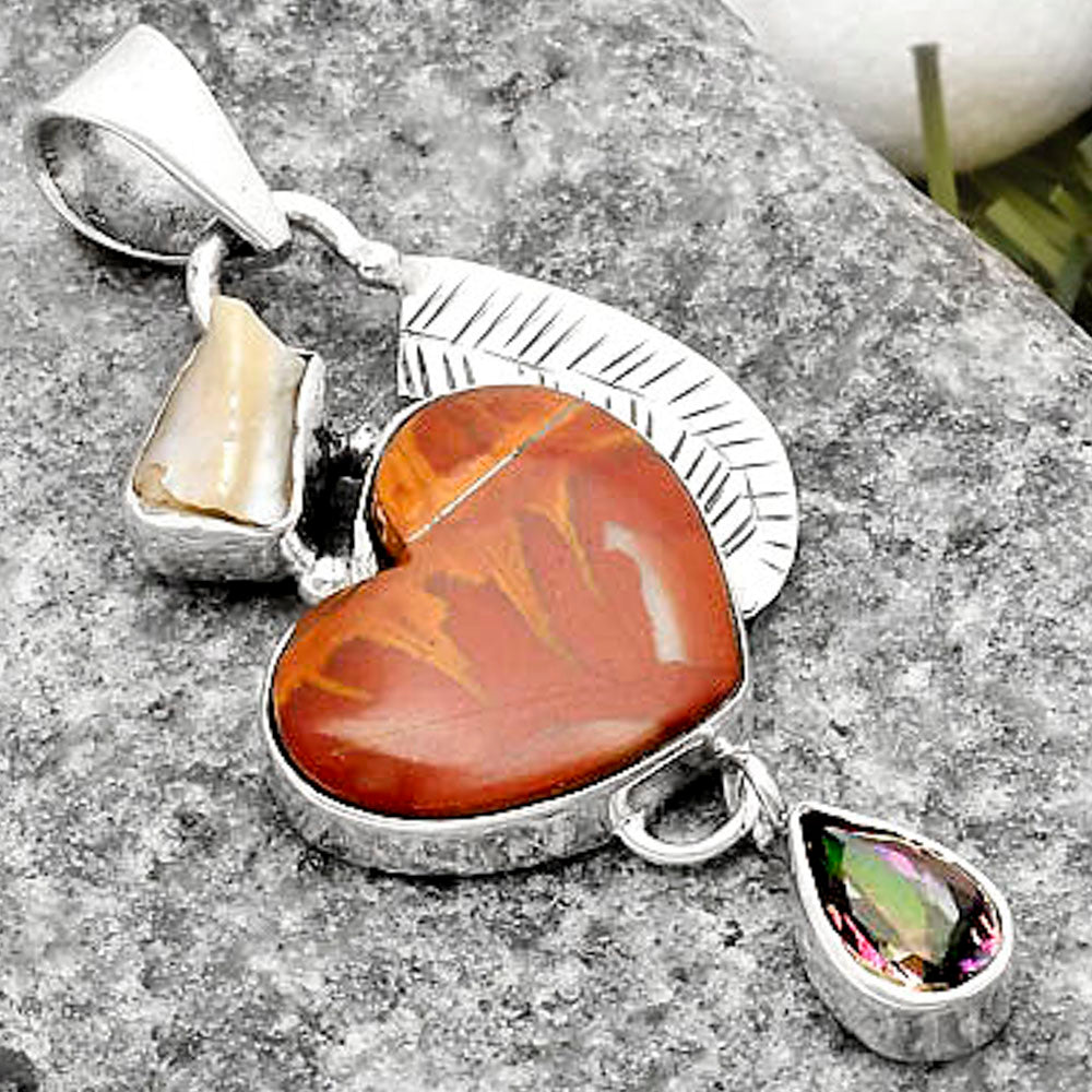 Heart Noreena Jasper, Pearl & Mystic Topaz Pendant P-1414 SDP118746