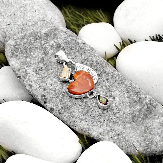 Heart Noreena Jasper, Pearl & Mystic Topaz Pendant P-1414 SDP118746