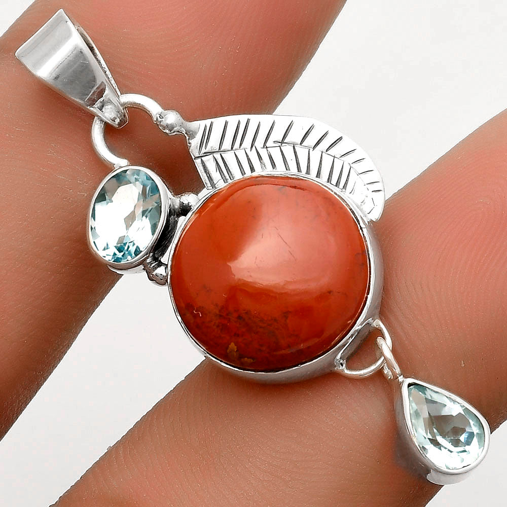 Natural Red Moss Agate & Sky Blue Topaz Pendant P-1414 SDP118755