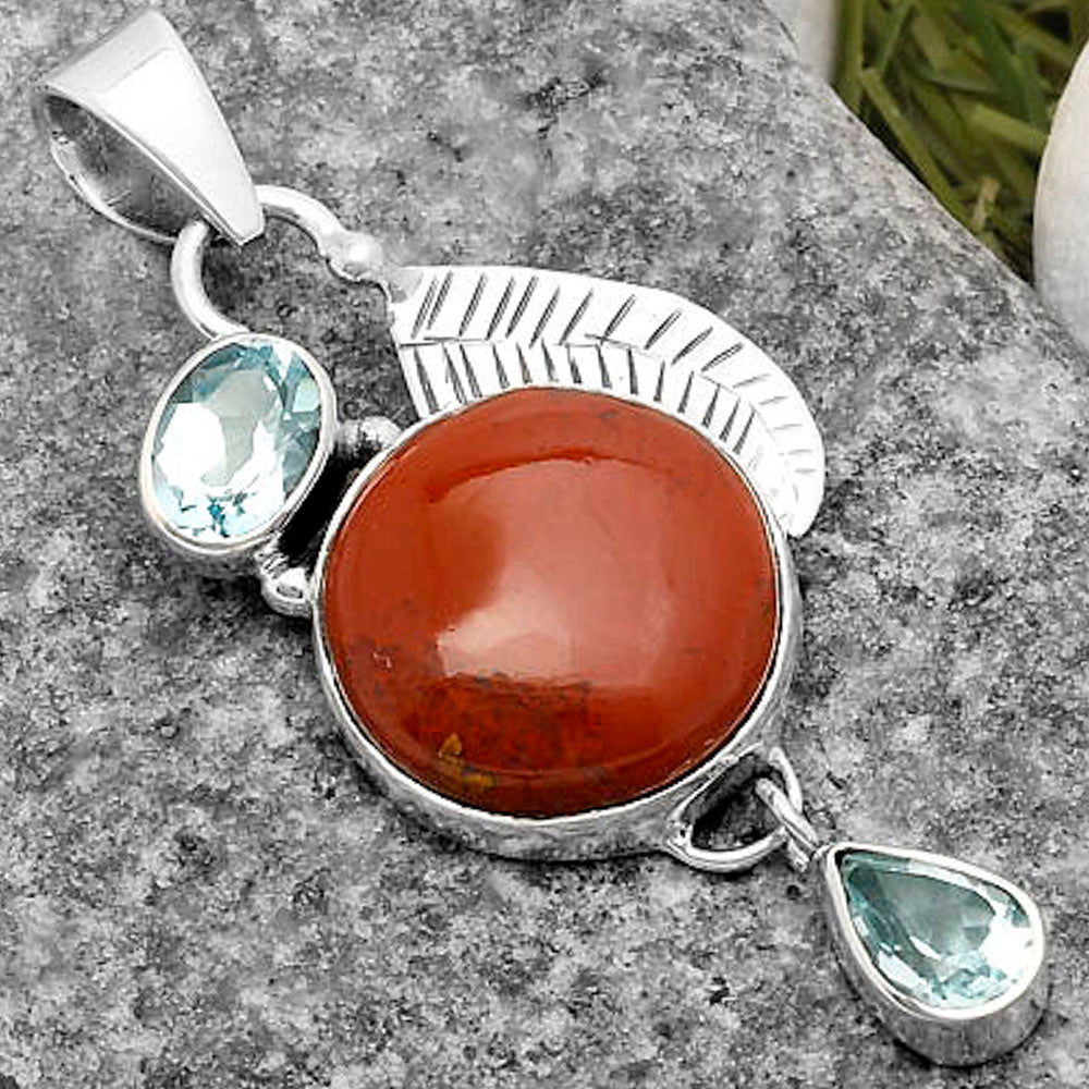 Natural Red Moss Agate & Sky Blue Topaz Pendant P-1414 SDP118755