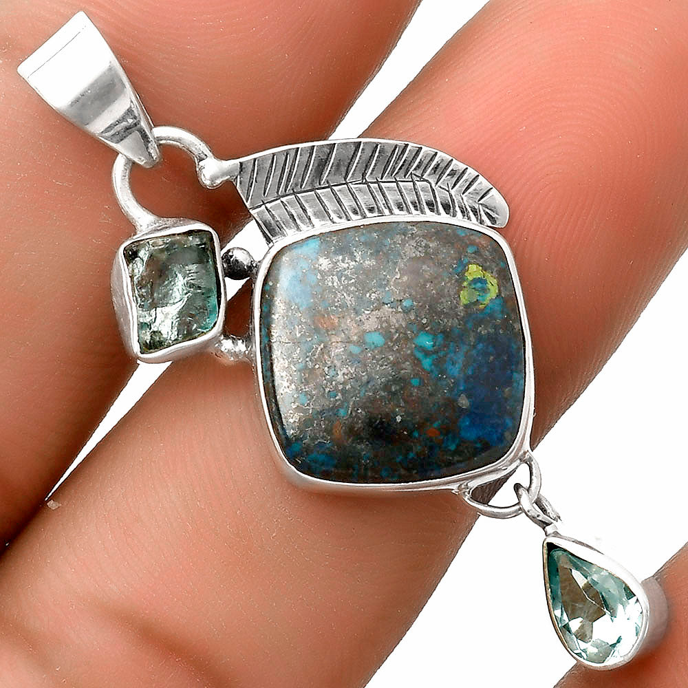 Shattuckite, Aqua Apatite Rough & Sky Blue Topaz Pendant P-1414 SDP118763