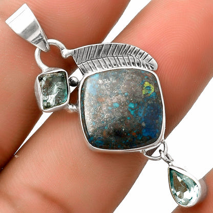 Shattuckite, Aqua Apatite Rough & Sky Blue Topaz Pendant P-1414 SDP118763
