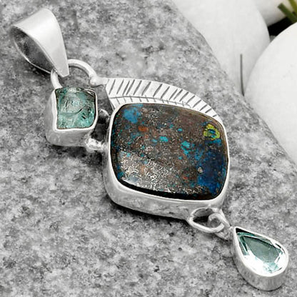 Shattuckite, Aqua Apatite Rough & Sky Blue Topaz Pendant P-1414 SDP118763
