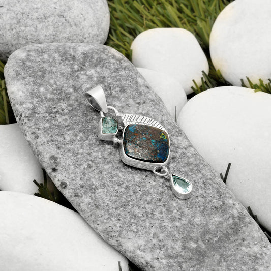 Shattuckite, Aqua Apatite Rough & Sky Blue Topaz Pendant P-1414 SDP118763