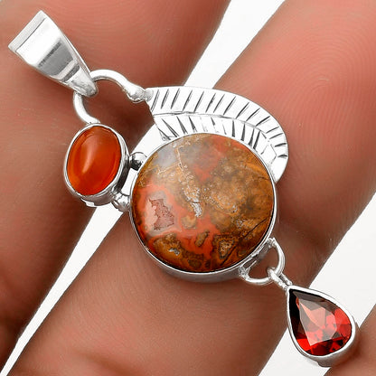Rare Cady Mountain Agate, Carnelian & Garnet Pendant P-1414 SDP118767