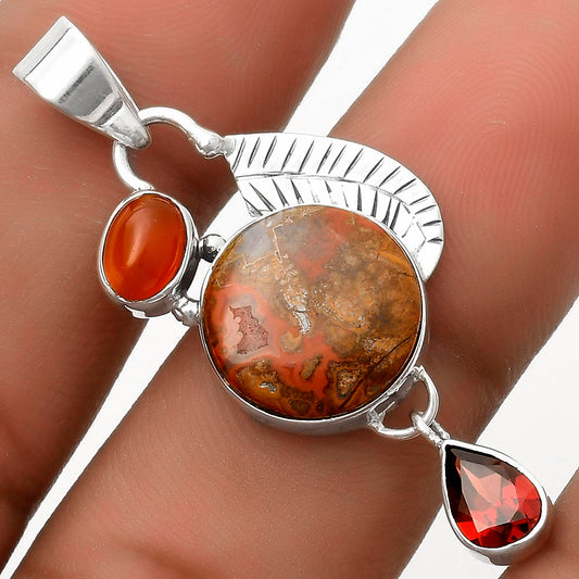 Rare Cady Mountain Agate, Carnelian & Garnet Pendant P-1414 SDP118767