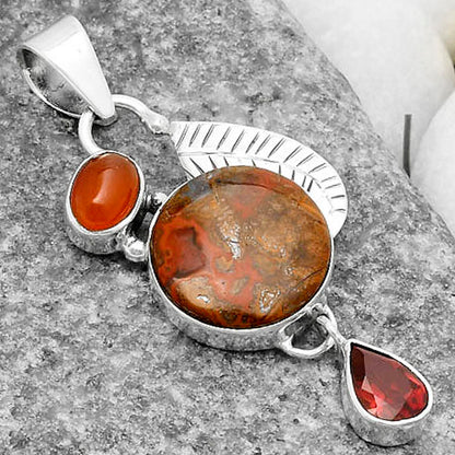 Rare Cady Mountain Agate, Carnelian & Garnet Pendant P-1414 SDP118767