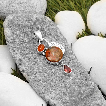 Rare Cady Mountain Agate, Carnelian & Garnet Pendant P-1414 SDP118767