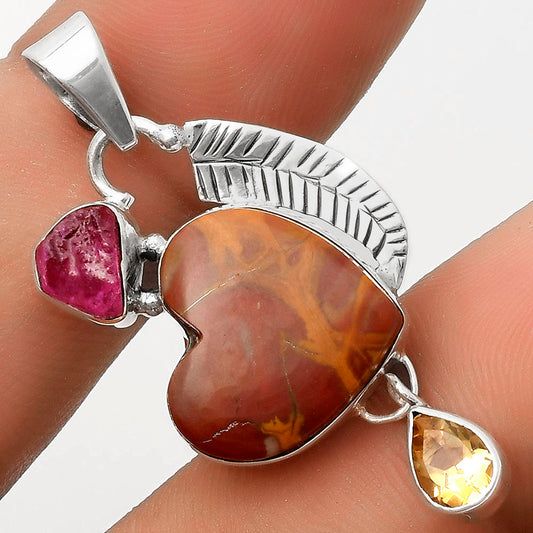 Heart Noreena Jasper, Pink Tourmaline Rough & Citrine Pendant P-1414 SDP118771