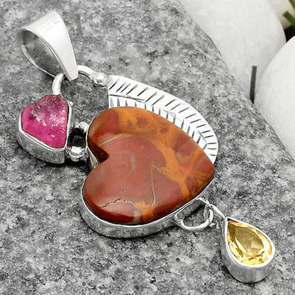 Heart Noreena Jasper, Pink Tourmaline Rough & Citrine Pendant P-1414 SDP118771
