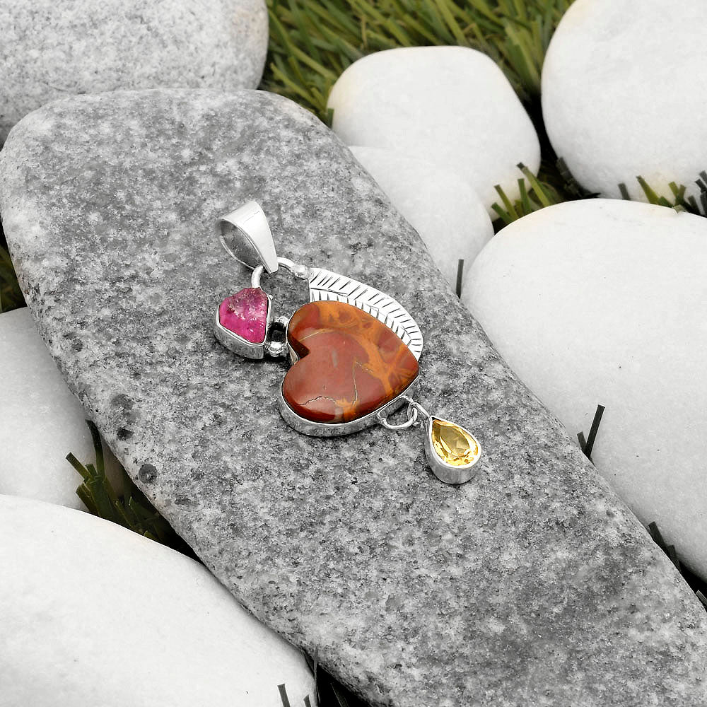 Heart Noreena Jasper, Pink Tourmaline Rough & Citrine Pendant P-1414 SDP118771
