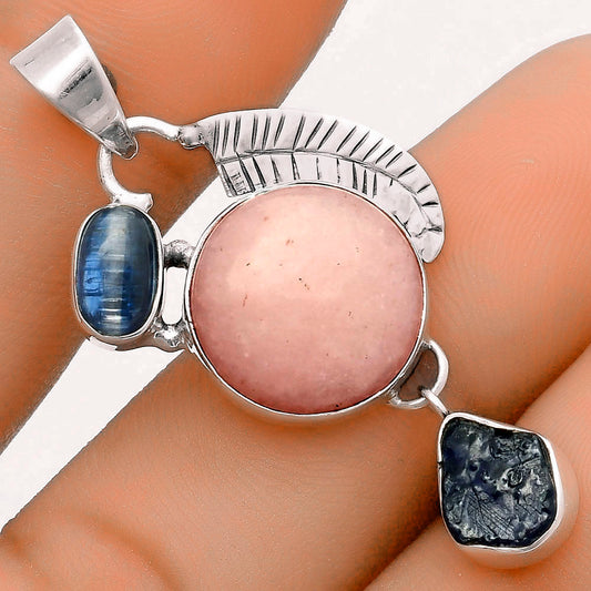 Pink Scolecite, Blue Kyanite & Blue Sapphire Rough Pendant P-1414 SDP118774